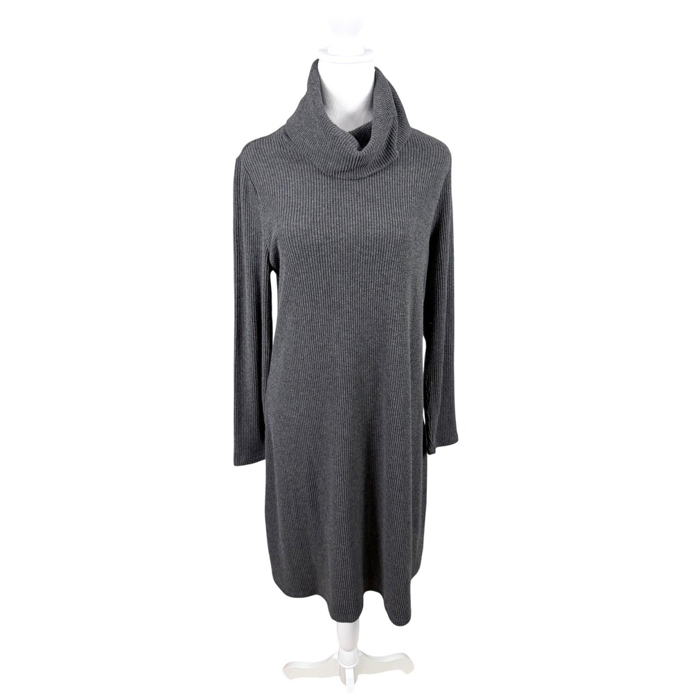 For the Republic Sweater Dress Womens Large Gray Ribbed Cowl Neck Long Sleeve